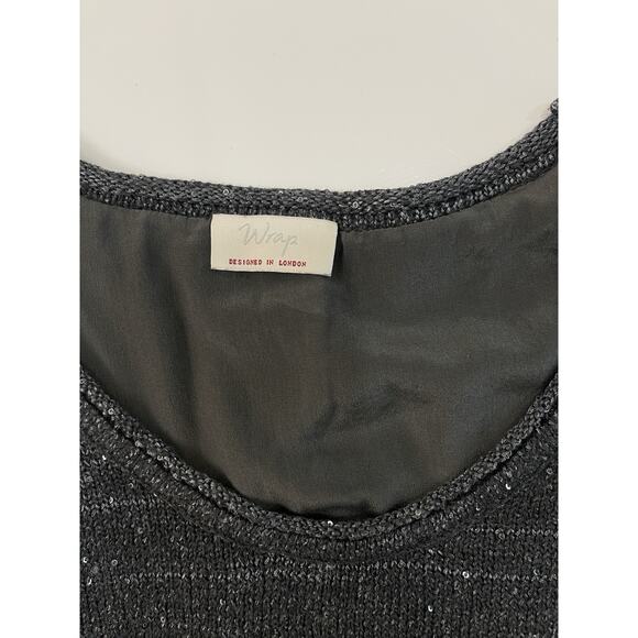 WRAP LONDON Metallic Knit Silk Lined Hi Low Split Back Sequin Sweater WOMEN'S 8 - Picture 2 of 6